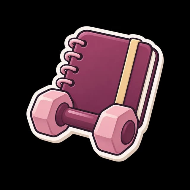 A workout notebook with a dumbbell