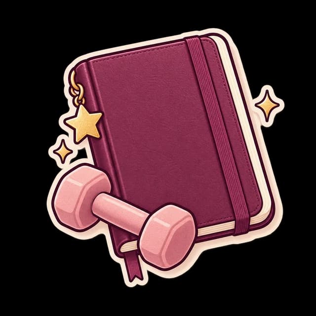 A premium workout notebook with a dumbbell